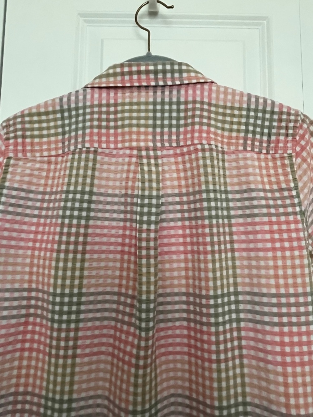 L.L. Bean Cotton Seersucker short-sleeve plaid popover shirt Sz. Med - Picture 8 of 8